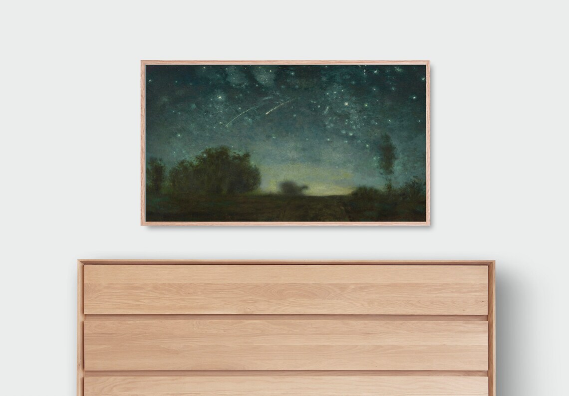 Vintage Starry Night Sky Tonalist Dark Moody Landscape Oil Painting Poster - Image 3