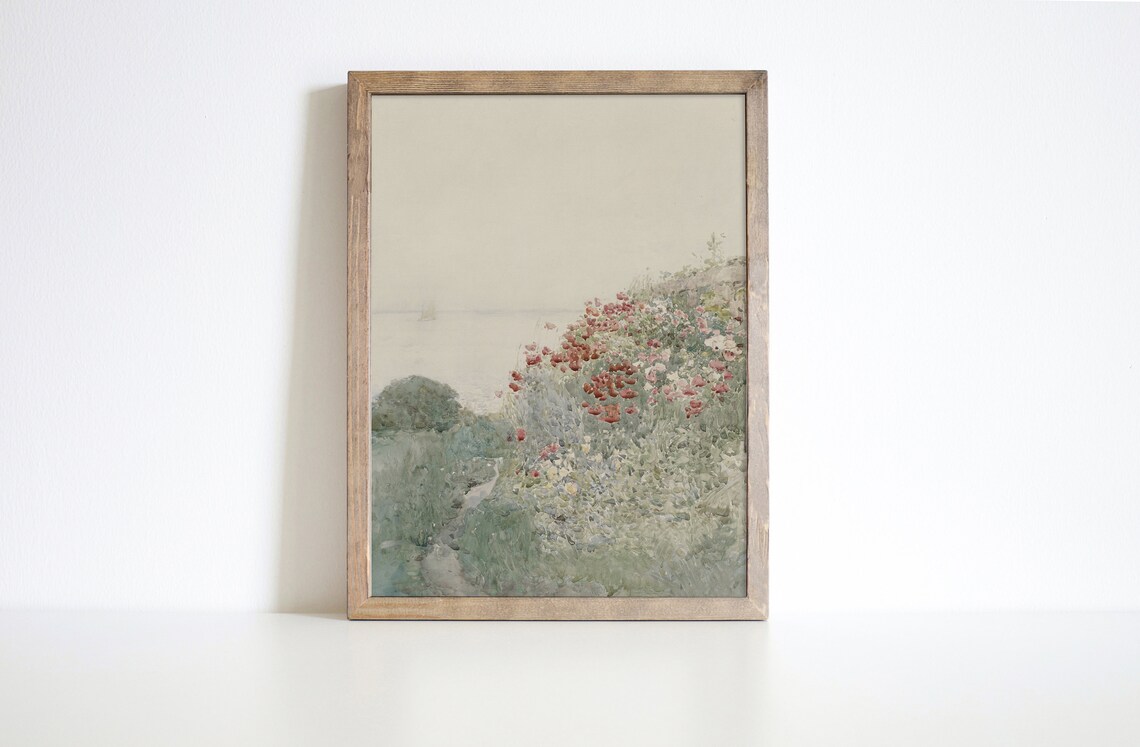 Poppy Flowers Pale Coastal Cliff Watercolor Floral Art Poster - Image 3