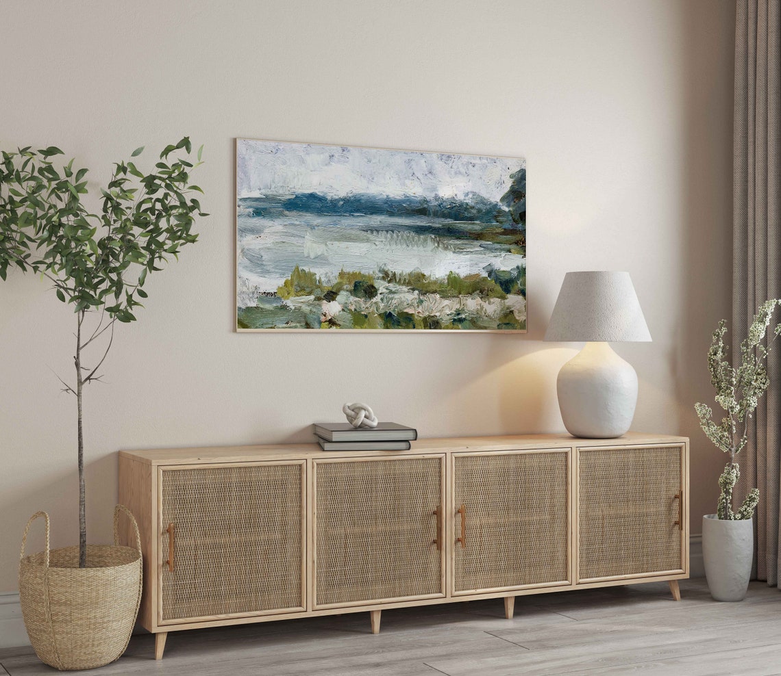 Abstract Textured Ocean Waves Impasto Modern Blue Green Wall Art - Image 3