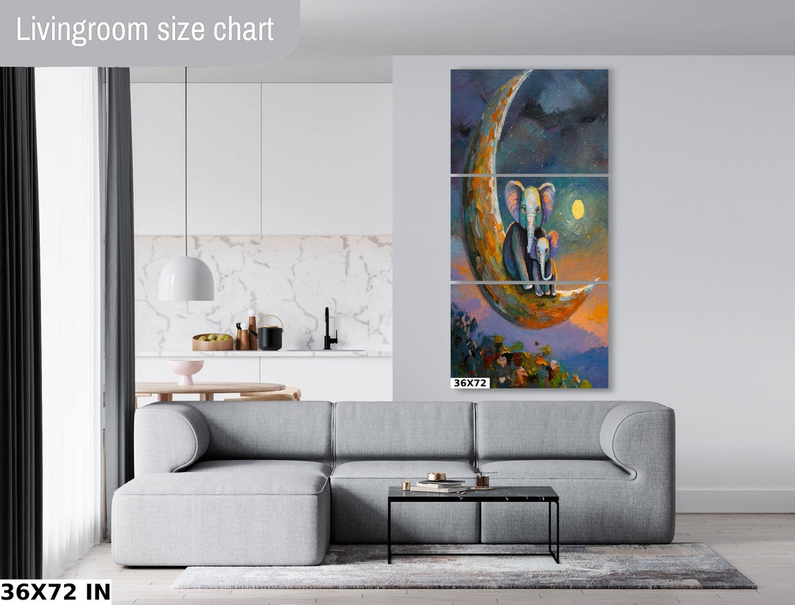 Mother And Baby Elephant Resting On Moon Night Sky Nursery Poster - Image 2