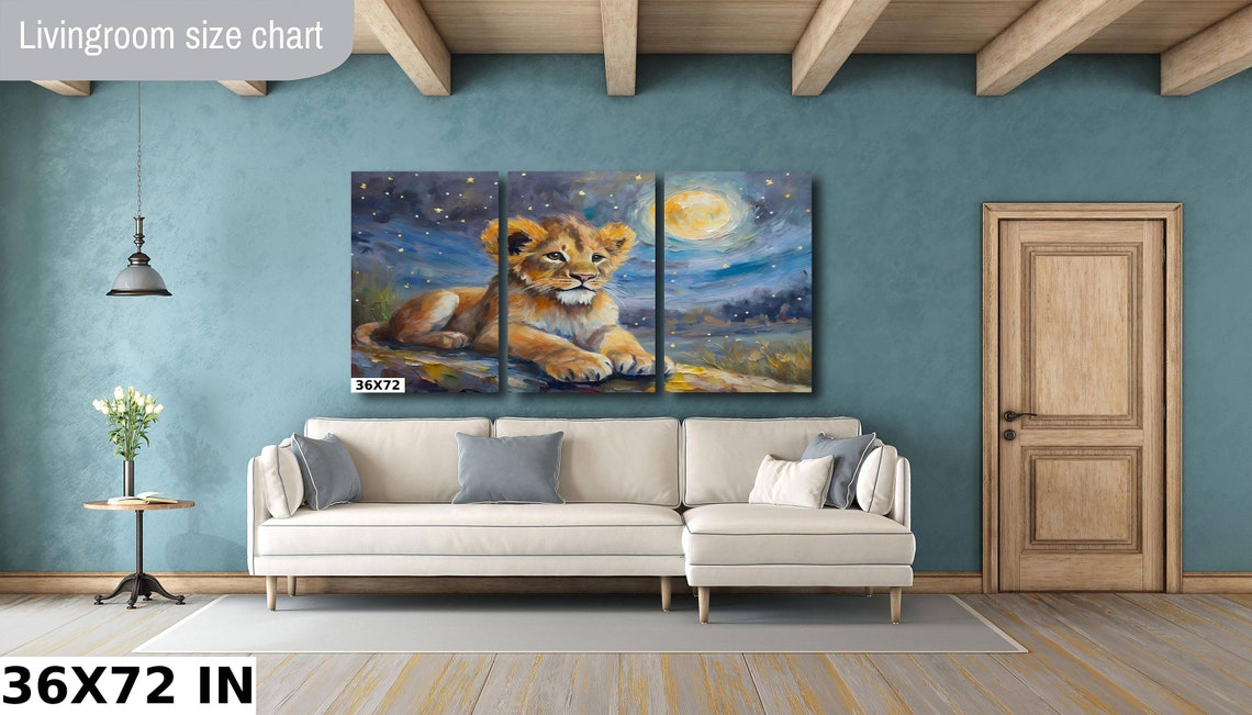 Brave Lion Cub Under Full Moon Starry Night Nursery Wall Art Poster - Image 2