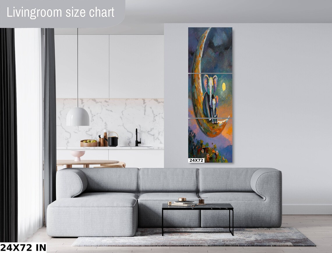 Mother And Baby Elephant Resting On Moon Night Sky Nursery Poster - Image 3