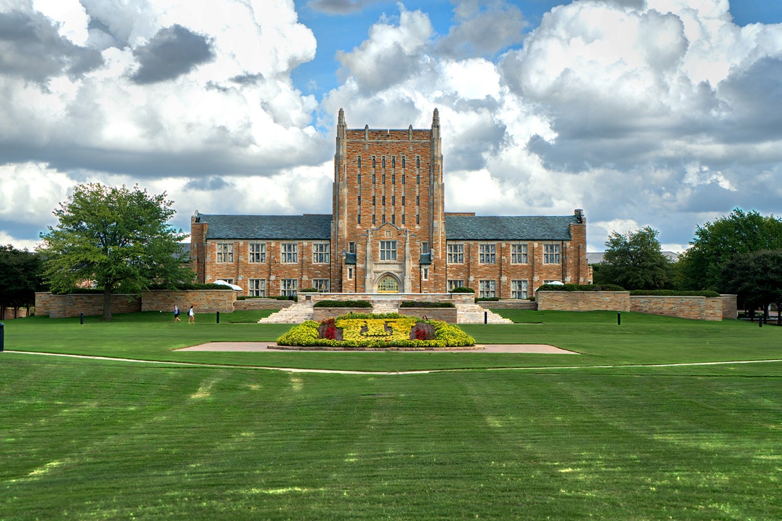 University of Tulsa Historic Campus Hall Clock Tower Lawn Poster