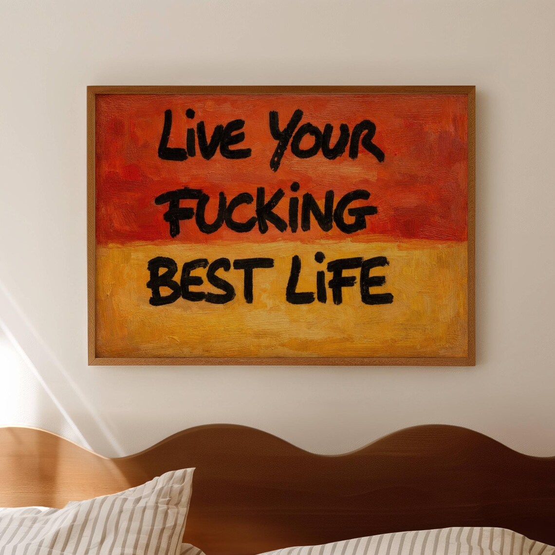 Live Your Best Life Bold Quote Poster Orange Abstract Expressionist Art