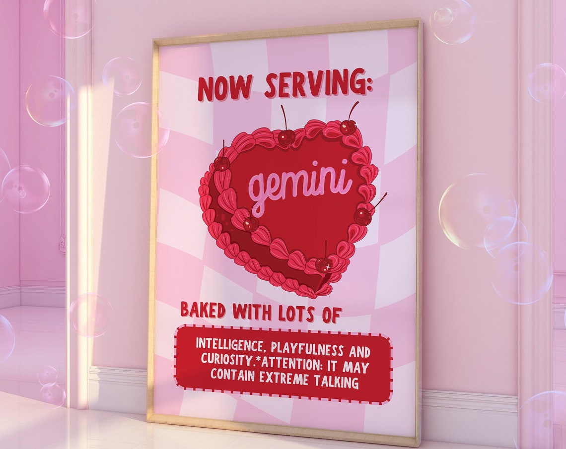 Now Serving Gemini Cake Red Cherry Heart Pink Checkerboard Print - Image 6