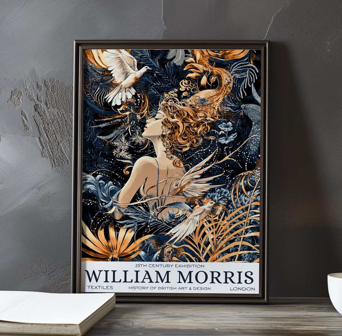 William Morris Woman Doves Golden Midnight Art Nouveau Poster