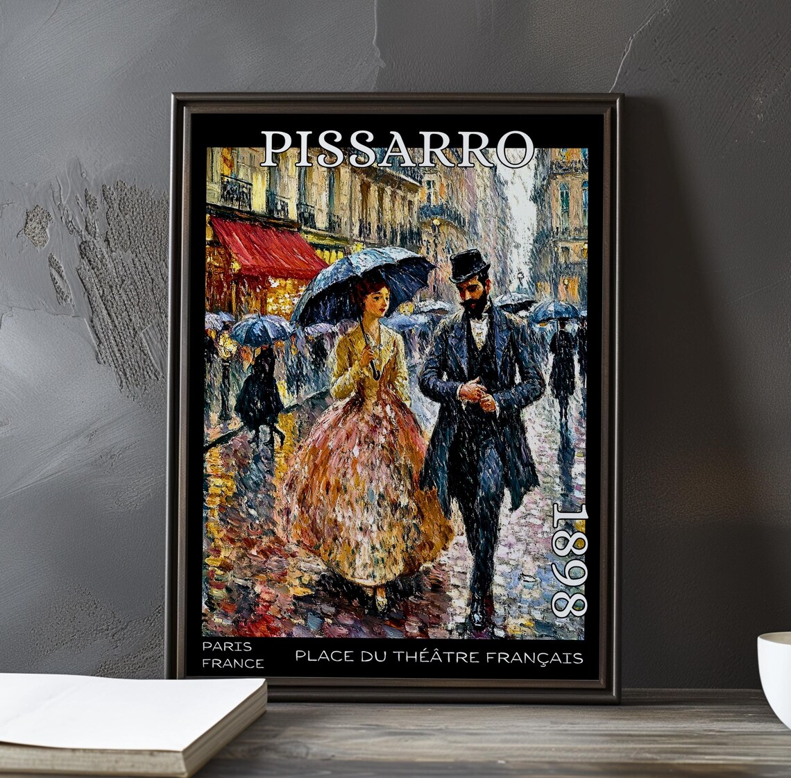 Pissarro Place du Théâtre Français 1898 Couple Umbrella Stroll Poster
