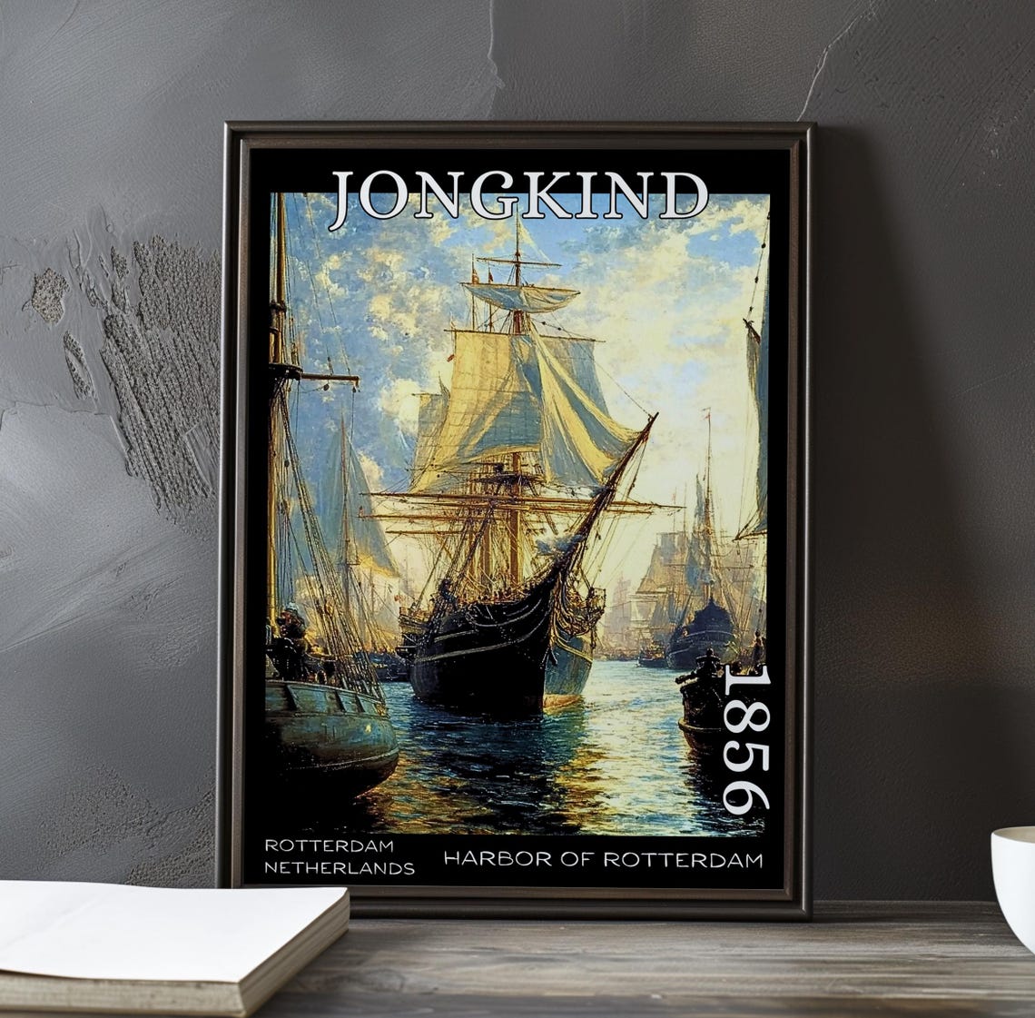 Jongkind Harbor of Rotterdam Sailing Ship With Full White Sails Poster