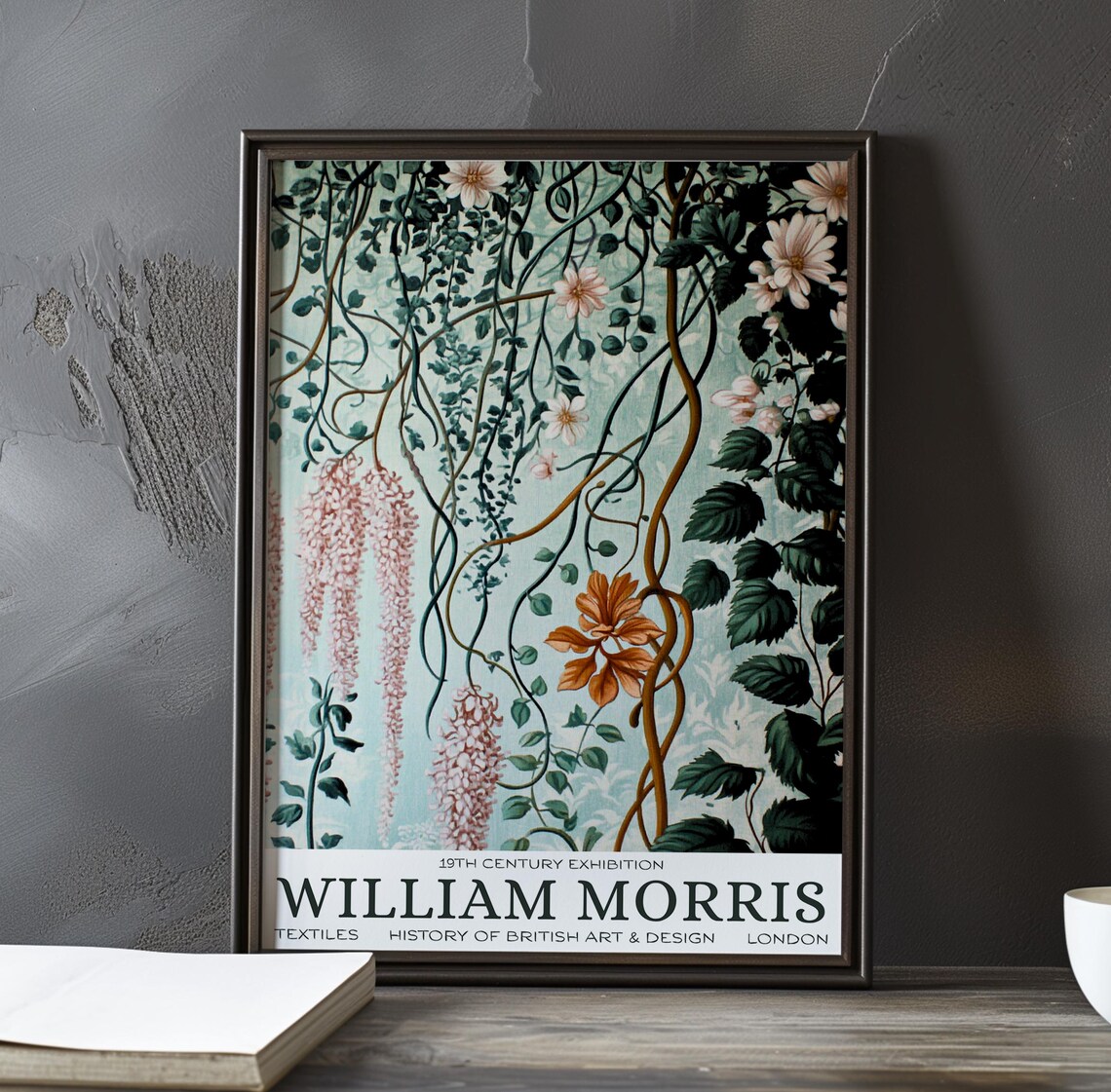 William Morris Wisteria Blossom Mint Textile Exhibition Poster