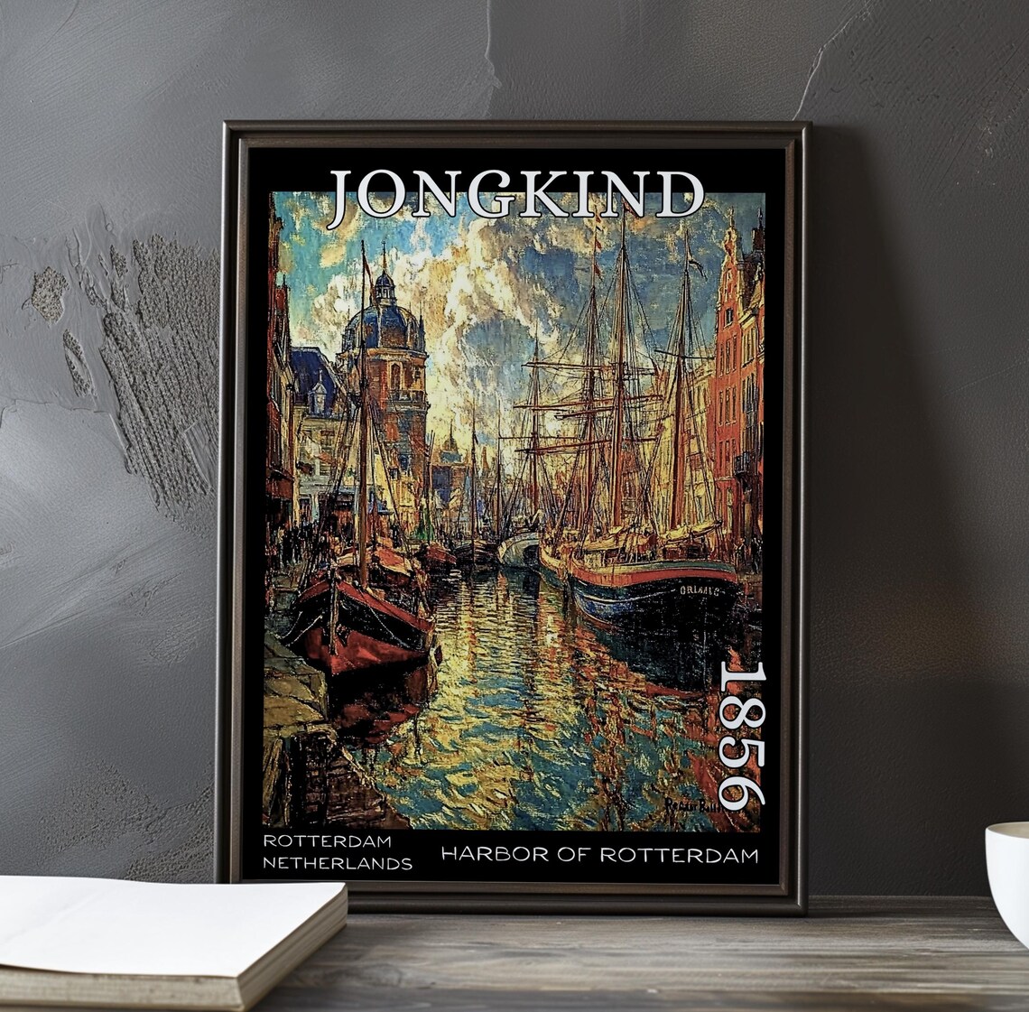 Jongkind Harbor of Rotterdam Colorful Canal With Domed Church Poster