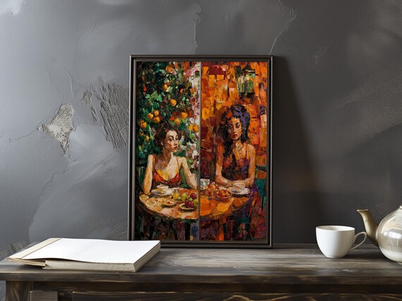 Manet Inspired Two Women Dining Together Beneath Orange Trees Poster