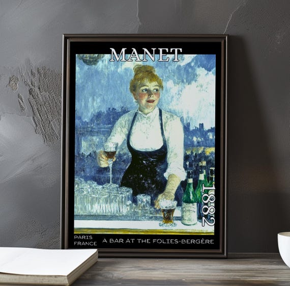 A Bar At The Foliesbergre 1882 Douard Manet Print Poster French Impressionism Mirror Reflection Art Parisian Nightlife Decor