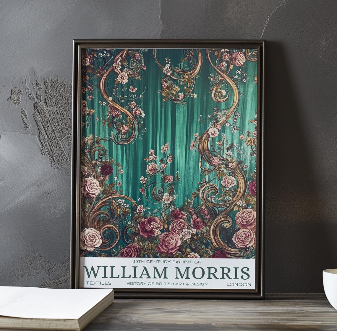 William Morris Climbing Roses Emerald Green Curtain Textile Poster