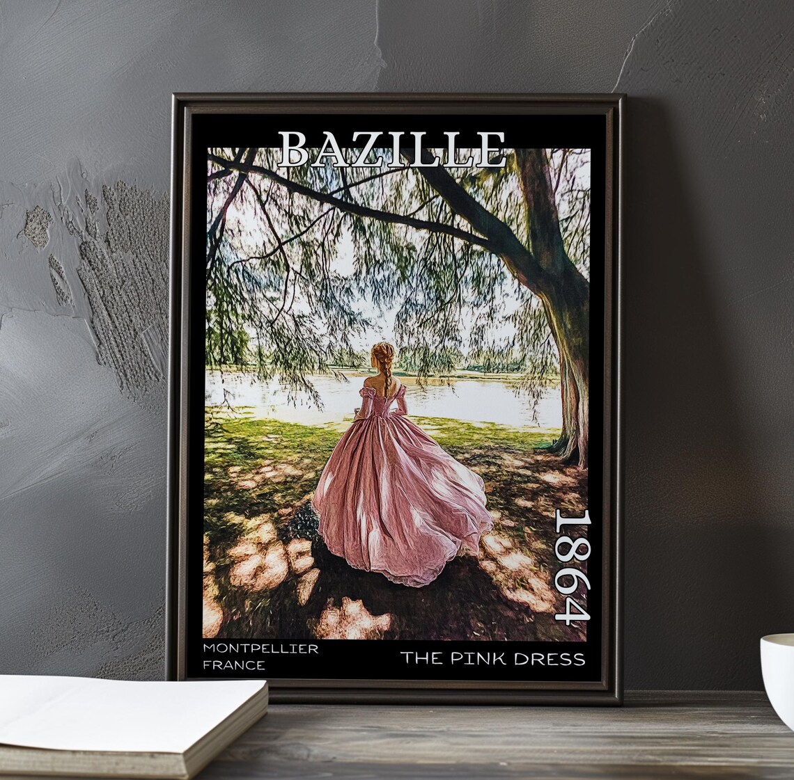 Bazille The Pink Dress 1864 Willow Lake Reverie Scene Art Poster