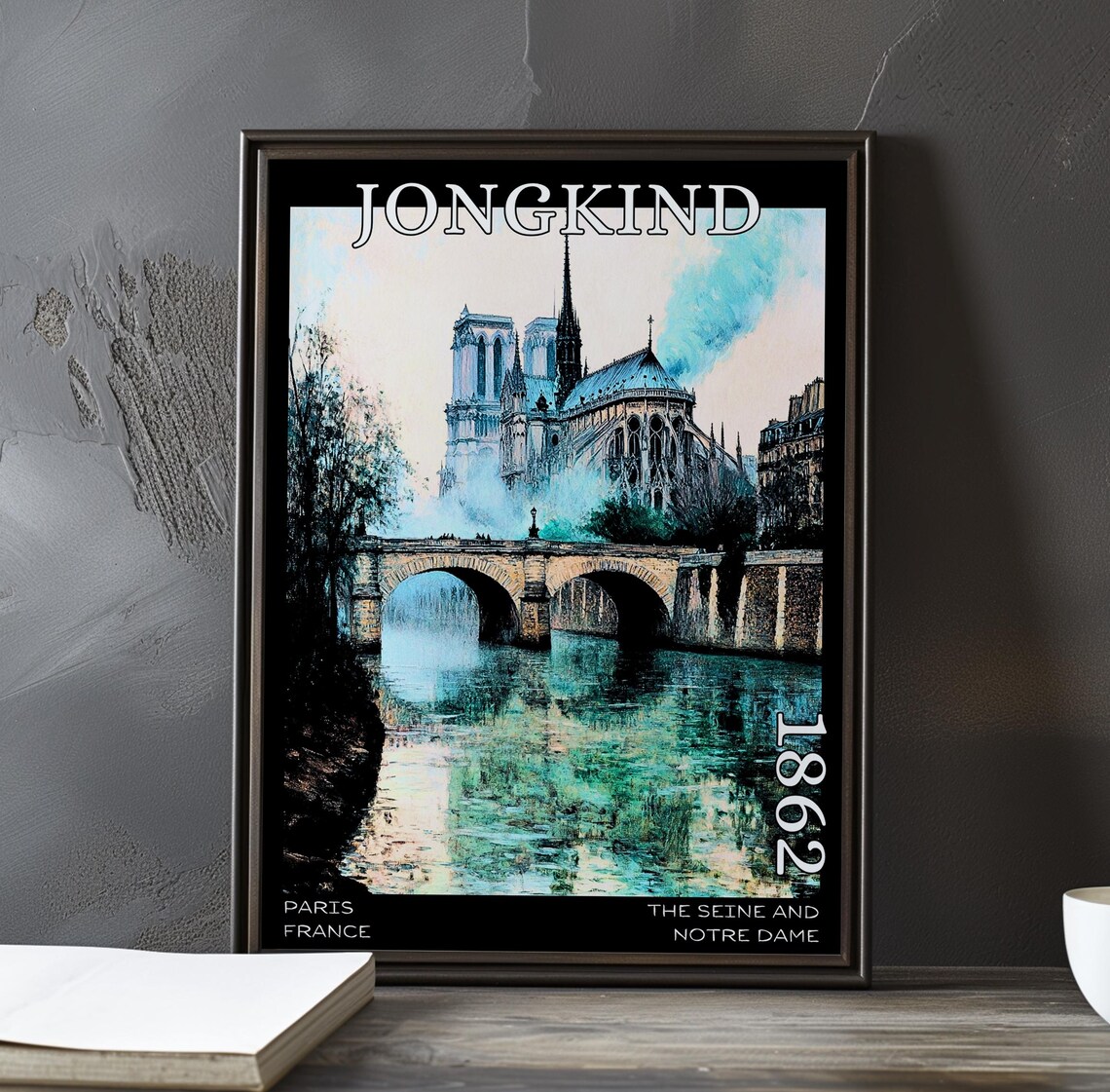 Jongkind 1862 Notre-Dame and Seine Bridge in Turquoise Tones Poster