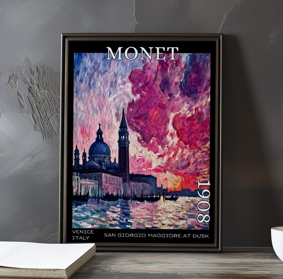 Claude Monet San Giorgio Maggiore 1908 Magenta Dusk Venice Poster