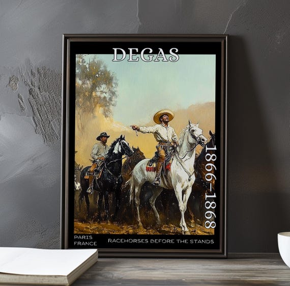 Racehorses Before The Stands 18661868 Edgar Degas Print Poster Equestrian Artwork French Impressionism Jockeys At Track Art Decor