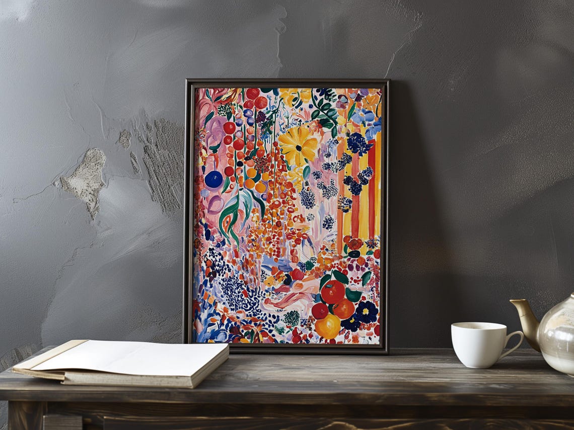 Abstract Floral Explosion in Vibrant Colors Botanical Art Poster
