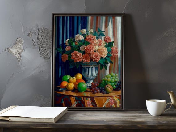 Still Life With Flowers And Fruit Paul Cezanne Inspired Impressionist Art Print French Natural Landscape Poster Impressionism