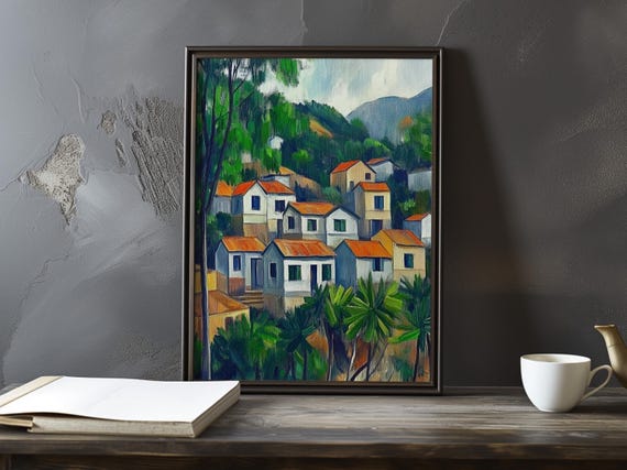 A View Of Village From Afar Paul Cezanne Inspired Impressionist Art Print French Natural Landscape Still Life Poster Impressionism