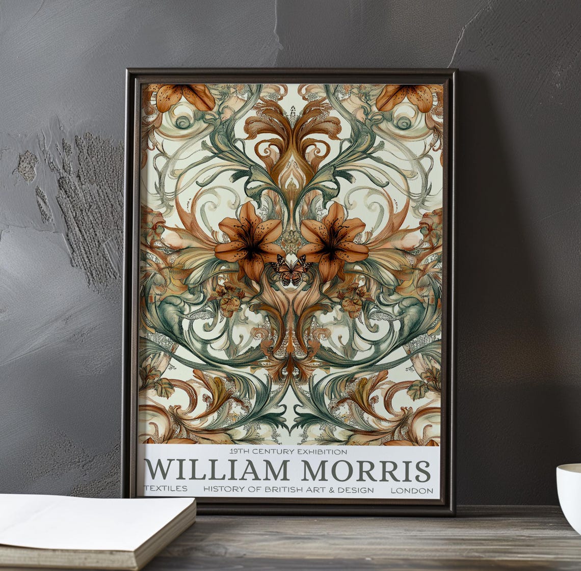 William Morris Orange Lilies Cream Botanical Pattern Wall Poster