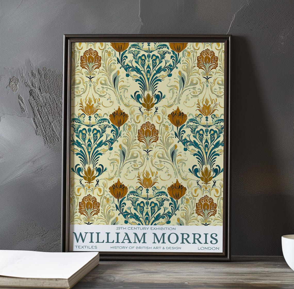 William Morris Golden Tulip Blooms Cream Damask Textile Poster