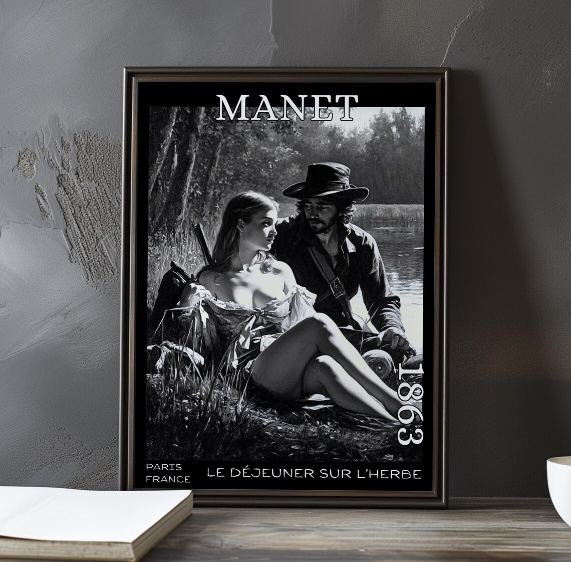 Bare-Shouldered Woman by the Water Manet-Style Fine Art Portrait Poster