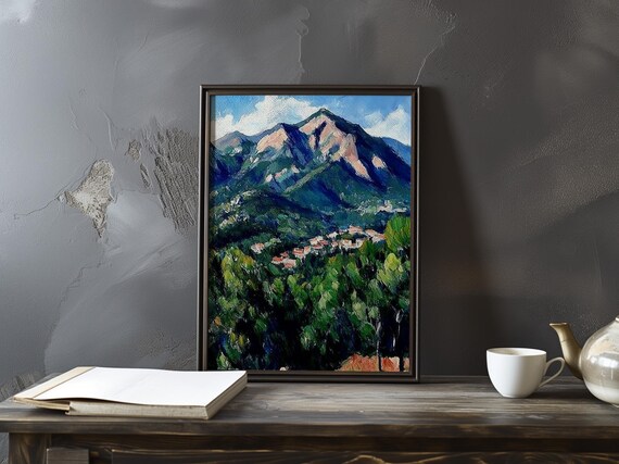 Cezanne-Inspired Mountain Village with Red Rooftops View Poster