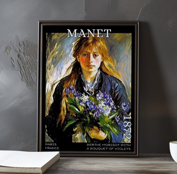 Berthe Morisot With A Bouquet Of Flowers 1872 Douard Manet Print Poster French Impressionist Portrait Floral Elegance Art Decor Woman