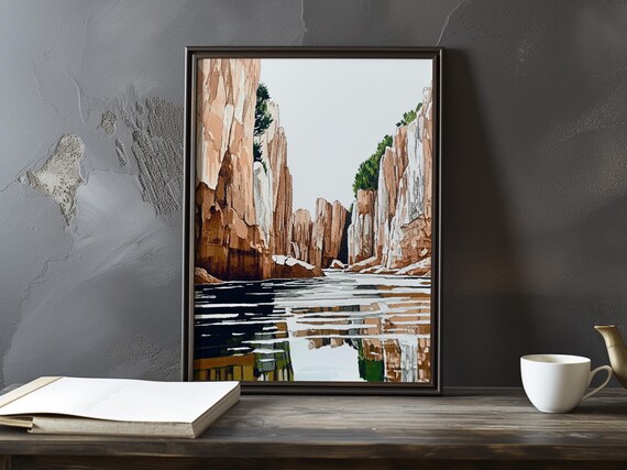 Canyon Cliffs in White and Ochre Reflected in Dark Water Poster
