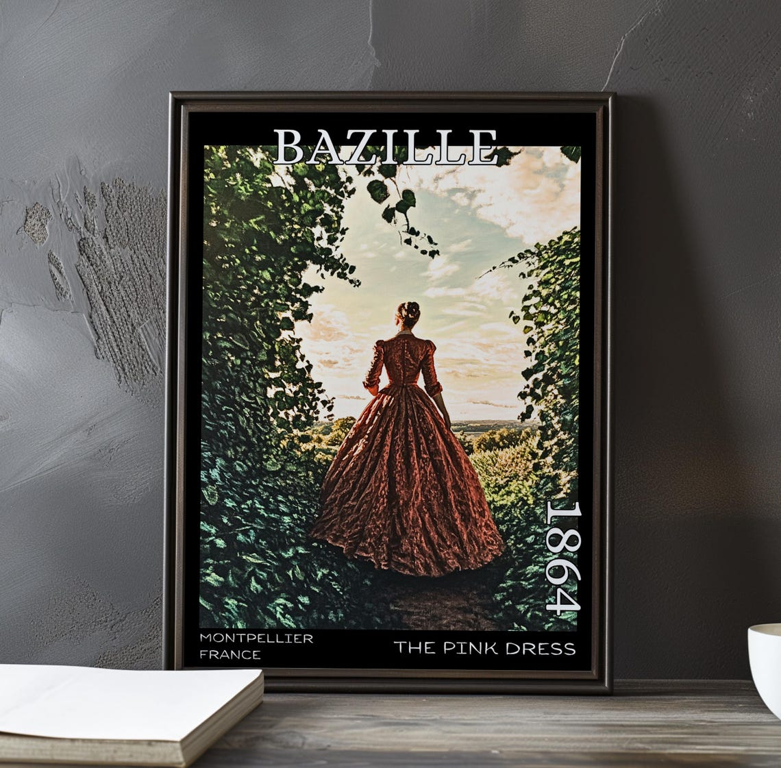 Bazille The Pink Dress 1864 Sunset Garden Path Scene Art Poster