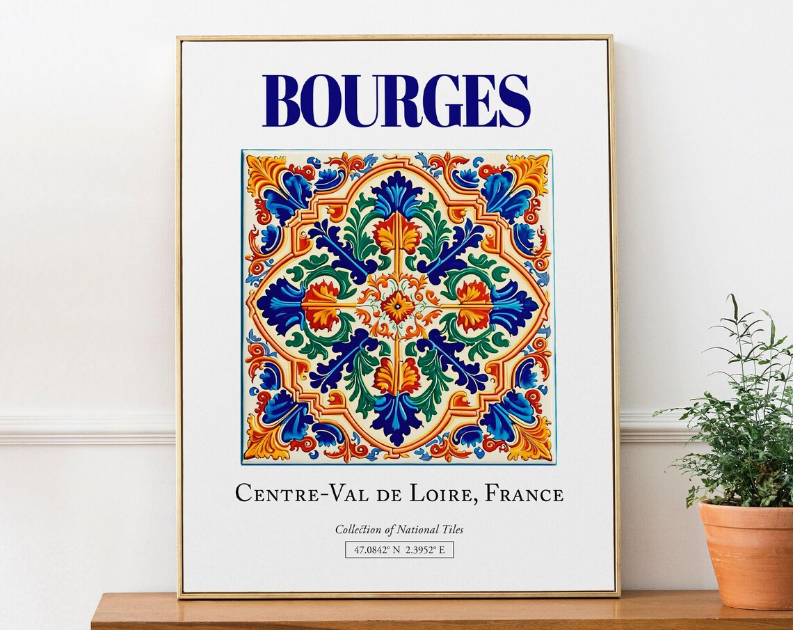 Bourges France Traditional Tile Travel Poster