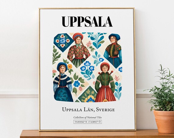 Uppsala Sweden Sverige Tile Pattern Folk Costumes Travel Poster