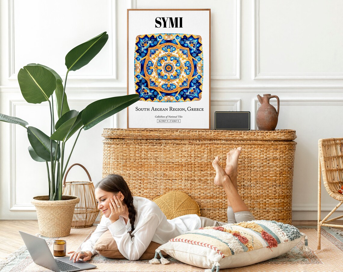 Symis Timeless Tile Pattern, Greek Island Art Print - Image 2
