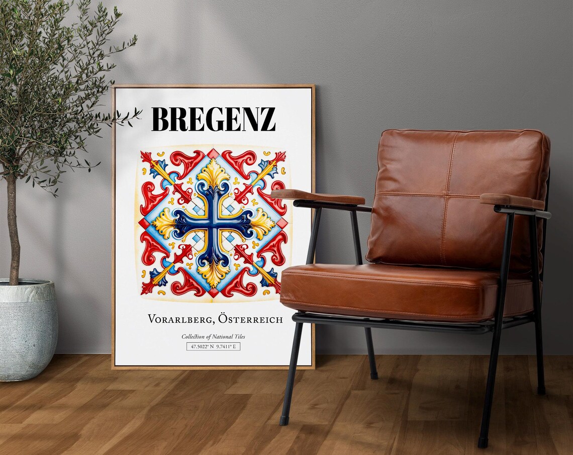 Bregenz Vorarlberg Austria Travel Poster, Traditional Tile Pattern