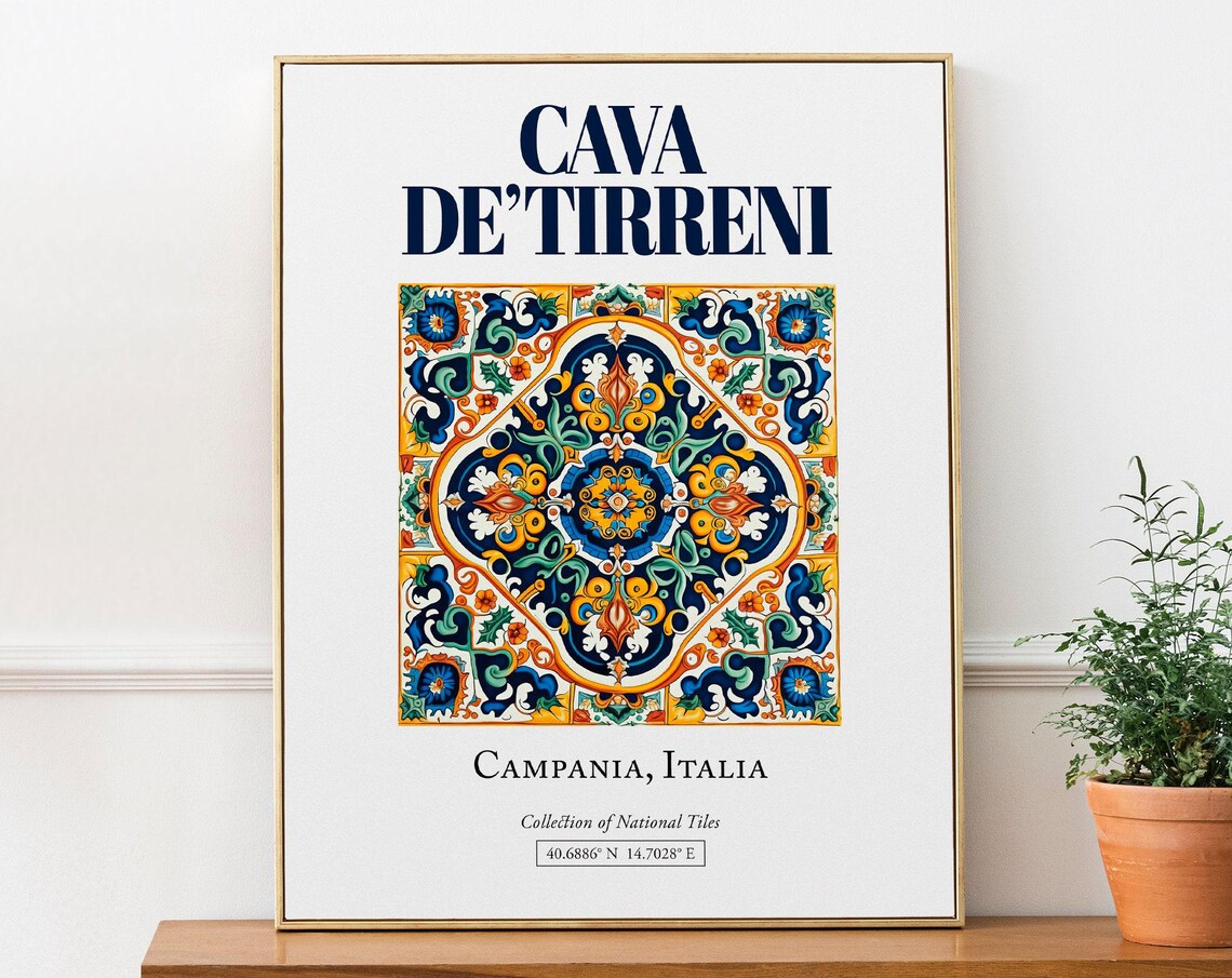 Cava De Tirreni Italy Minimalistic Maiolica Tile Art Print