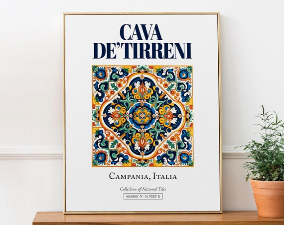 Cava De Tirreni Italy Minimalistic Maiolica Tile Art Print