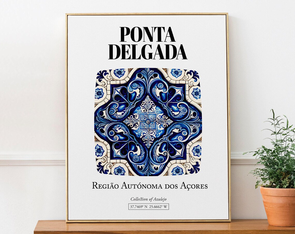 Ponta Delgada Traditional Tile Pattern Travel Poster