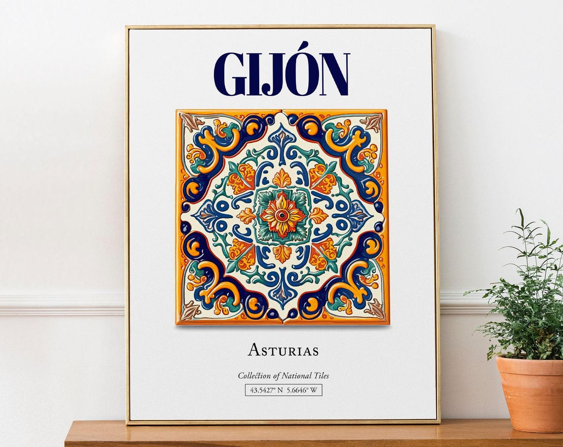 Gijon Asturias Spain National Tiles Traditional Ceramic Poster