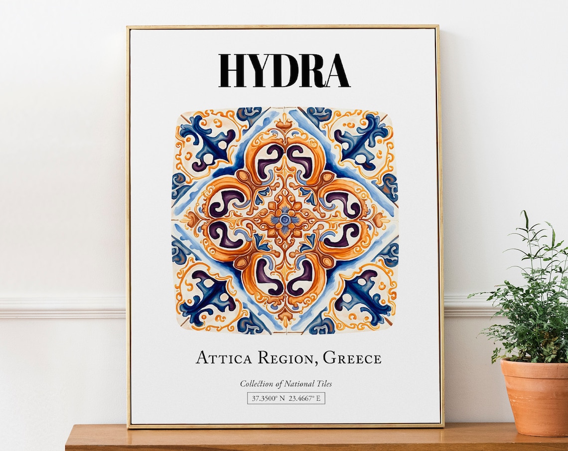 Hydra Enchanting Tile Pattern, Greek Island Elegance Poster