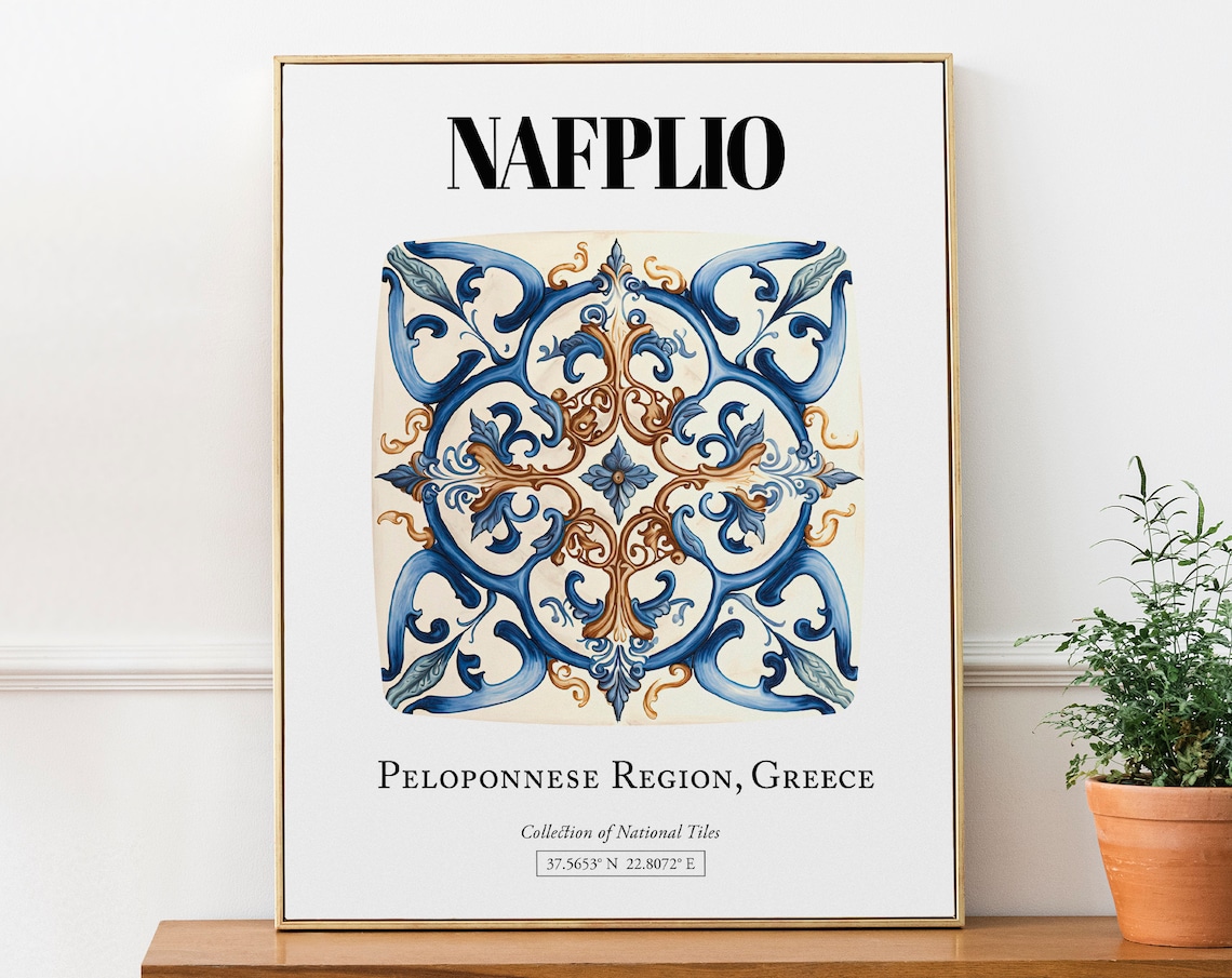 Nafplio Tile Patterns, Greek History Travel Poster