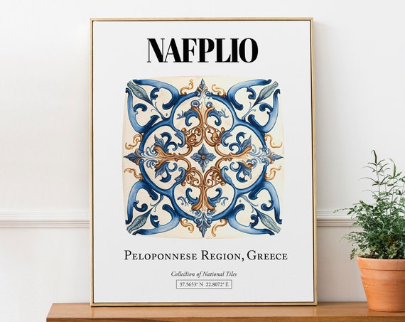 Nafplio Tile Patterns, Greek History Travel Poster