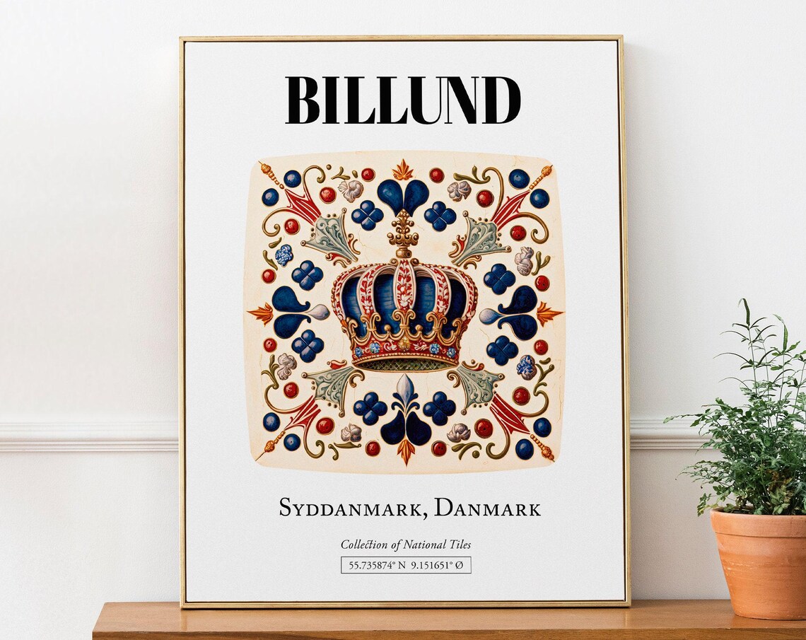 Billund Syddanmark Denmark Travel Poster, Royal Crown
