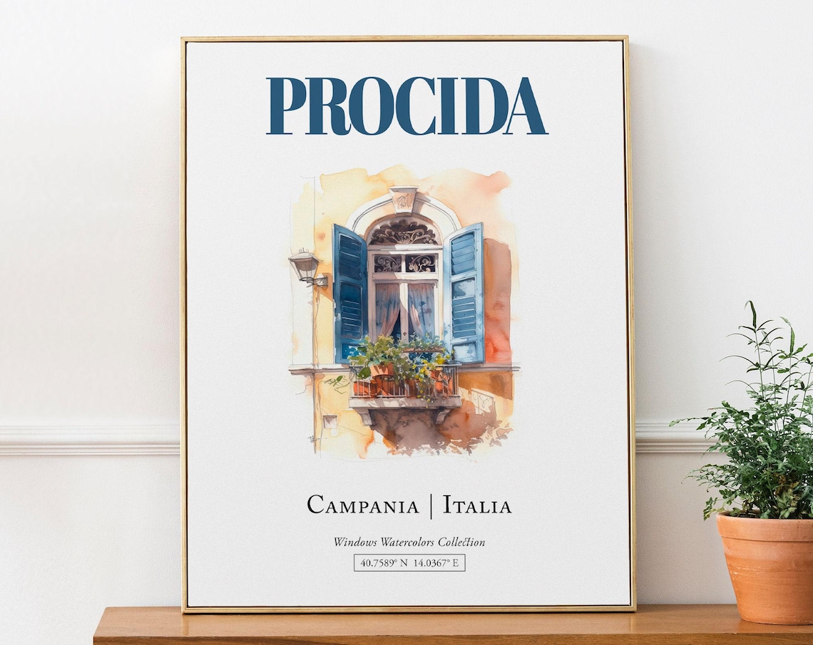Procida, Campania Italia Watercolor Travel Poster