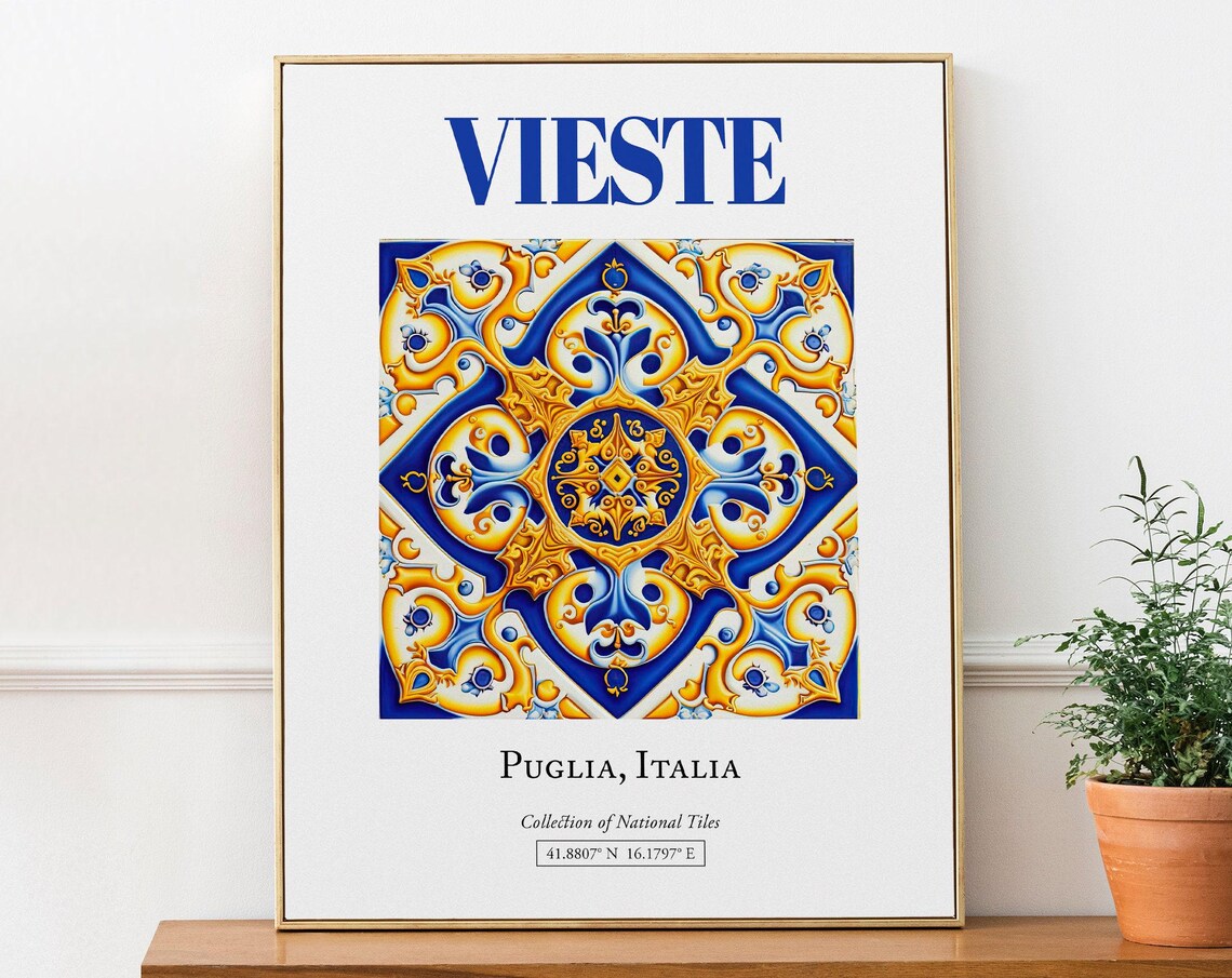 Vieste Puglia Italy Folk Maiolica Tile Travel Poster