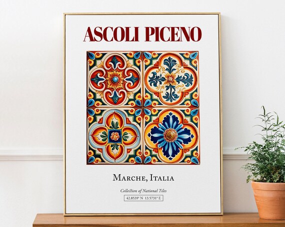 Ascoli Piceno Marche Italy Folk Maiolica Tile Travel Poster
