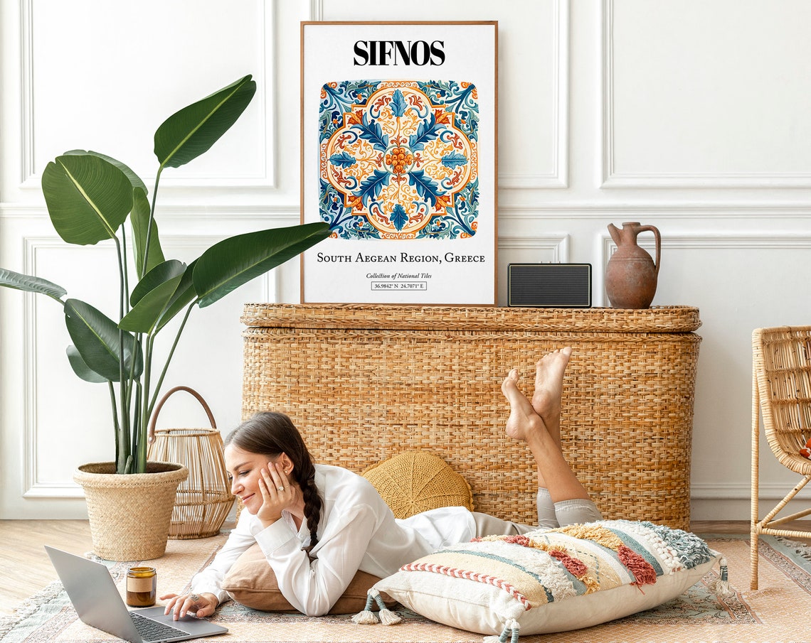 Sifnos Tile Art Poster, Greek Island Charm - Image 2