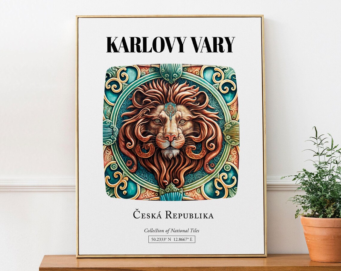 Karlovy Vary Czech Republic Travel Poster, Heraldic Decor