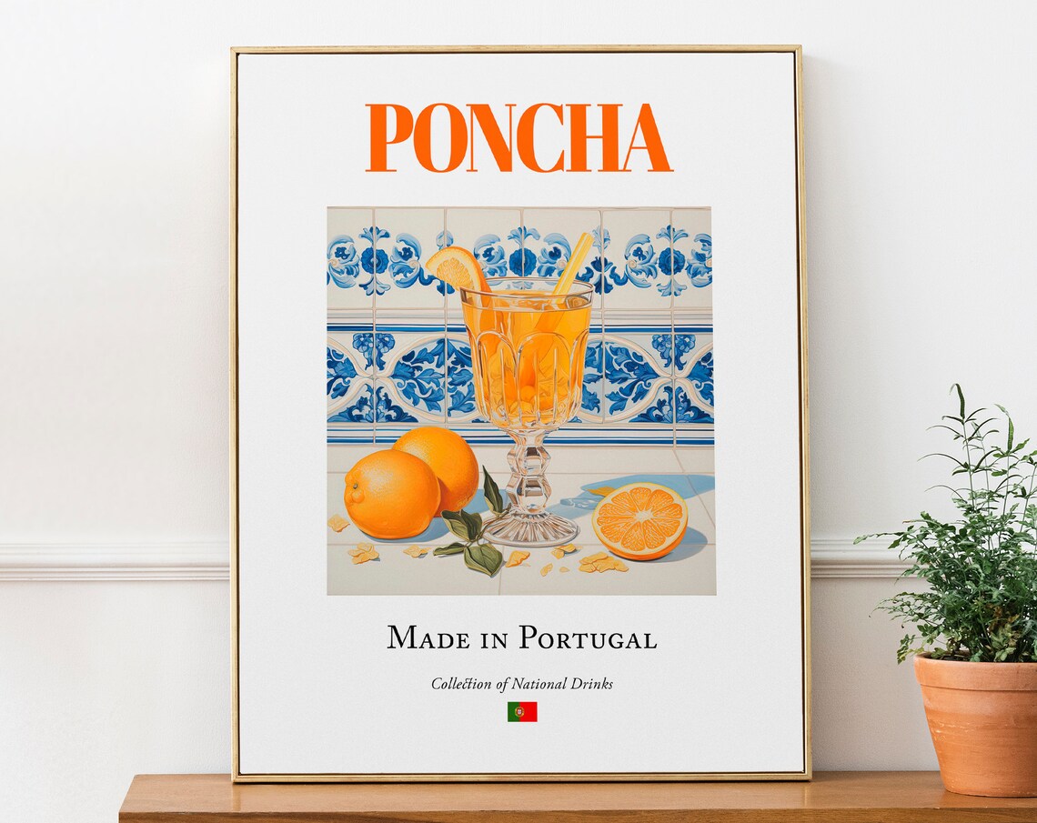 Poncha On Azulejo Tile Portugal Travel Poster
