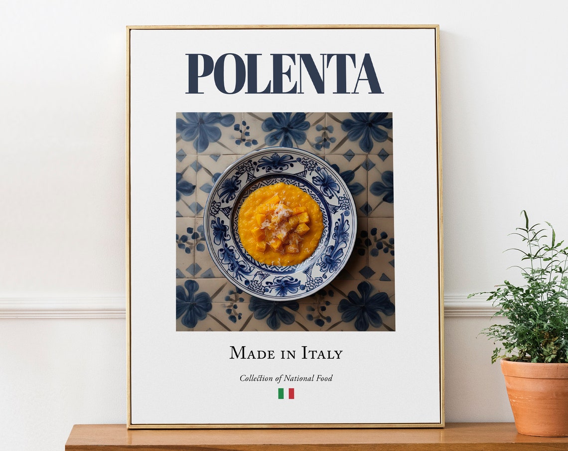 Polenta on Maiolica Tile Plate, Italian Food Poster